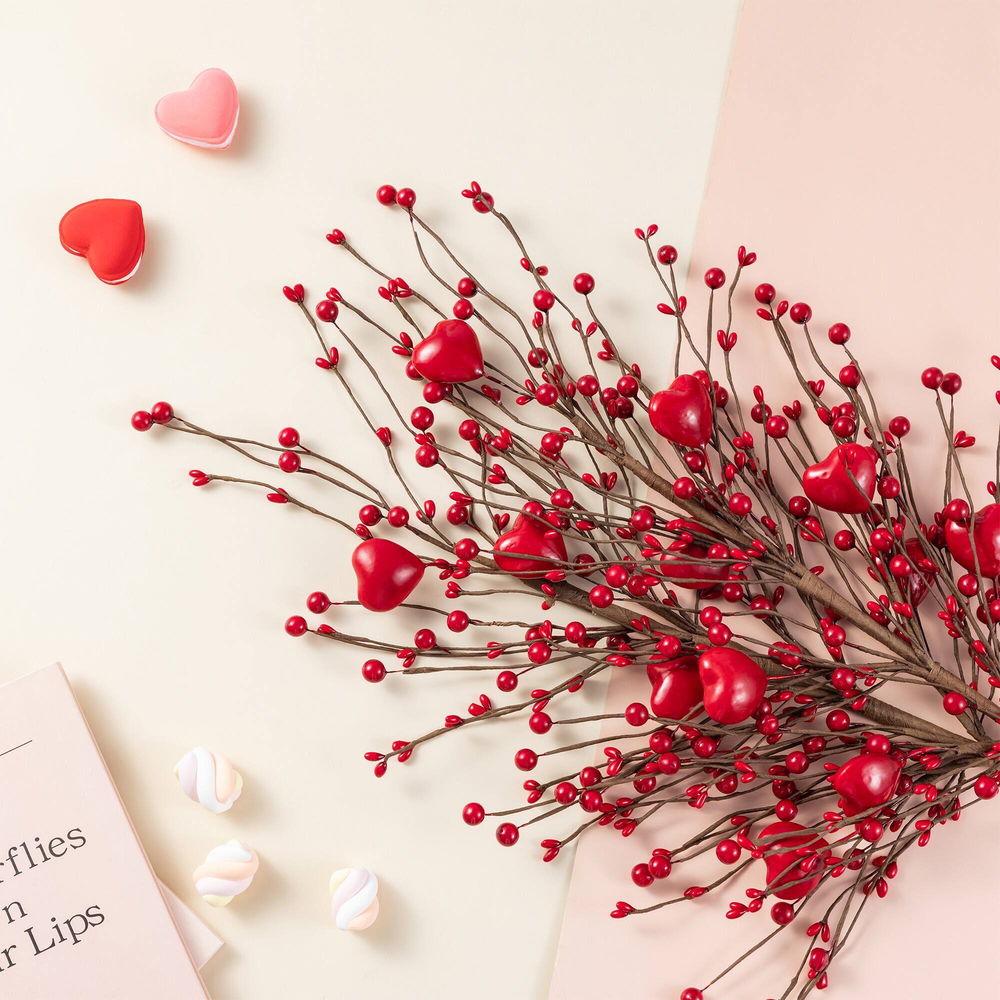 Glitzhome® 28" Valentine's Red Berry &Heart Picks Set